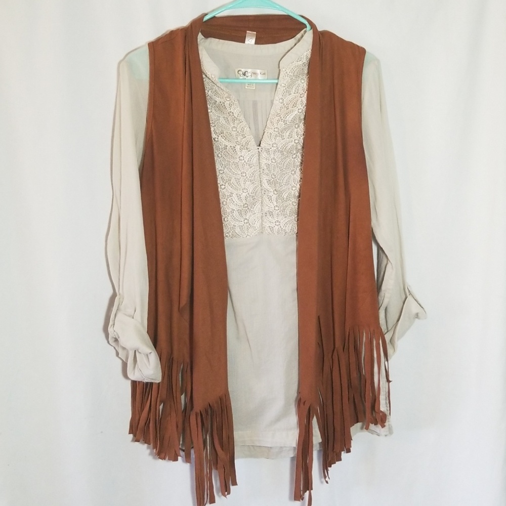 First Look Usa Boho Fringe Brown Vest